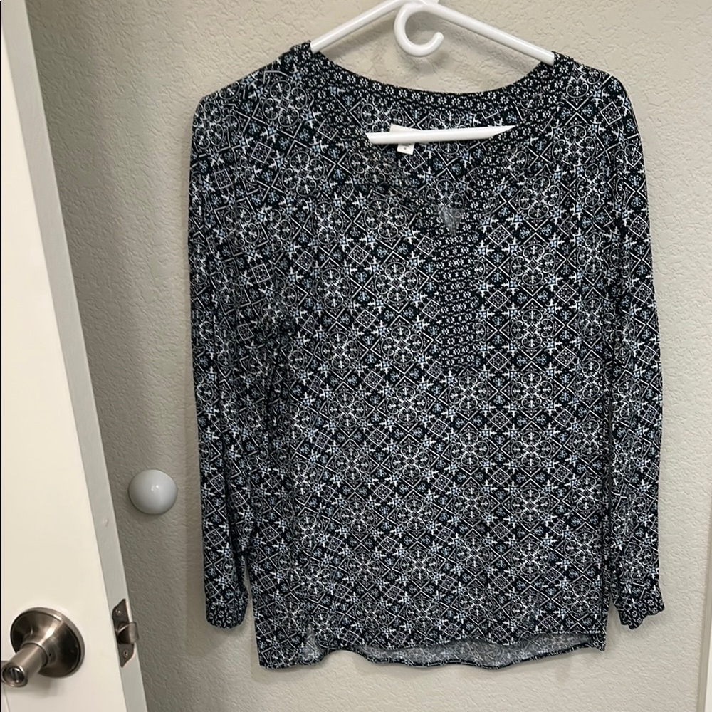 Patterned Navy and White Women's Top 100% Rayon